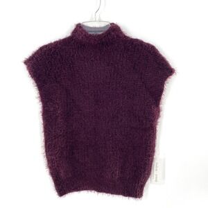 Bishop + Young Bianca Shoulder Pad Fuzzy Sweater Vest‎ Top Dahlia Plum Sz Medium